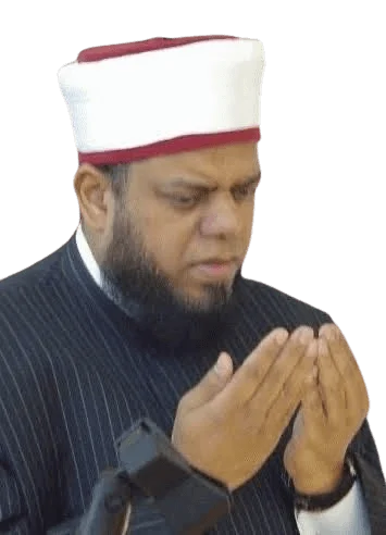 Islamic Scholar & Spiritual Advisor engaged in prayer, promoting interfaith harmony.